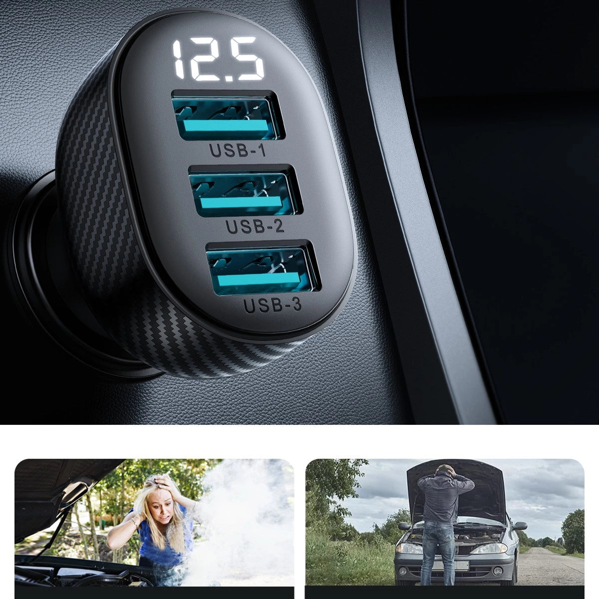 Joyroom JR-CCD03 3.4A car charger with 3x USB-A display - black_15