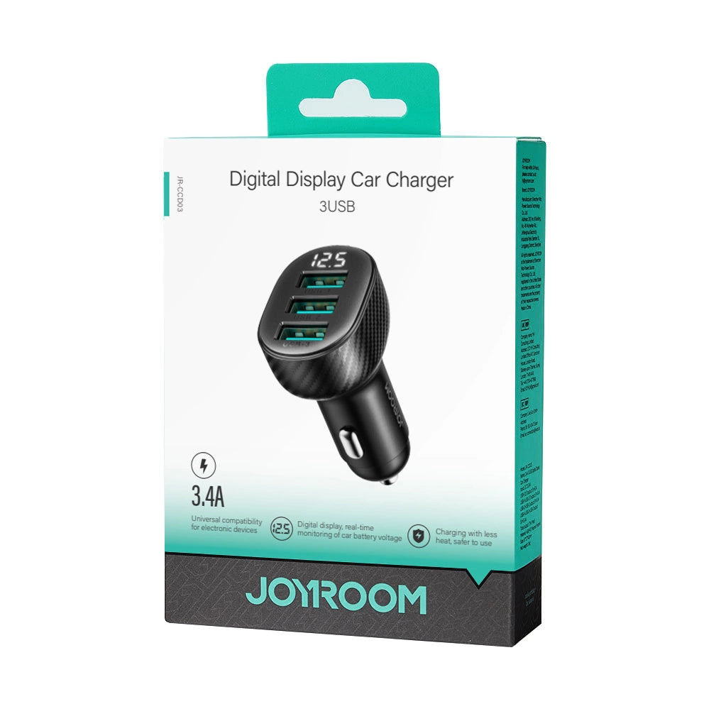 Joyroom JR-CCD03 3.4A car charger with 3x USB-A display - black_8