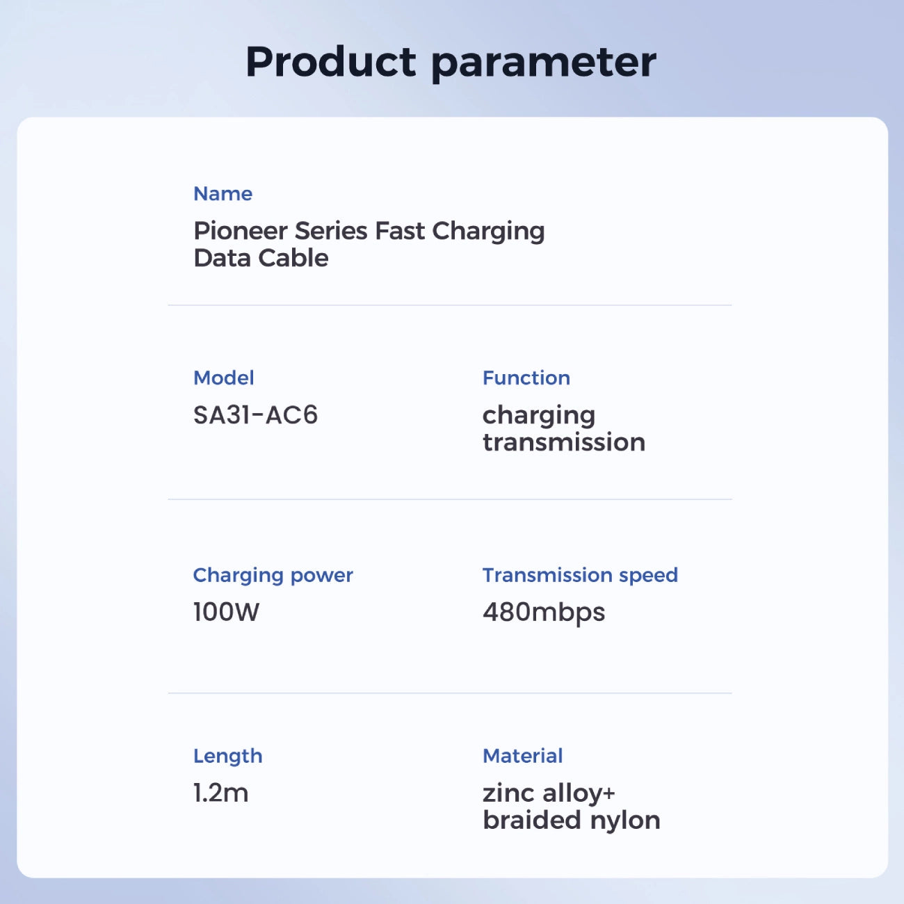 Cable Pioneer 100W USB to USB C SA31-AC6 / 100W / 1,2m (black)_8