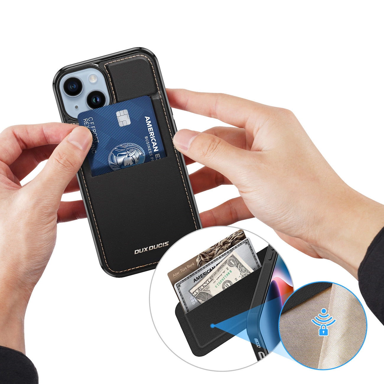 3in1 Wallet Case with Stand for iPhone 15 Plus MagSafe RFID Blocker Dux Ducis Rafi Mag - Black_9