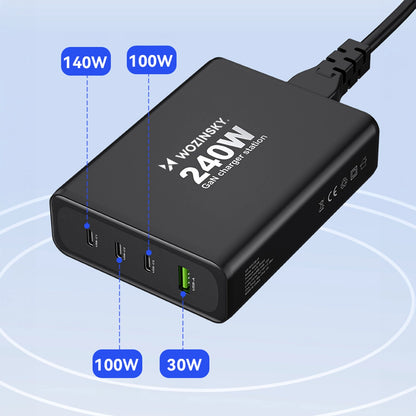 GaN Wozinsky WGCSB 240W USB-A / 3 x USB-C Wall Charger - Black_13