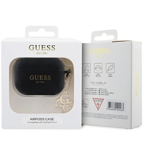 Guess GUAP2LECG4K case for AirPods Pro 2 cover - black Liquid Silicone Glitter Triangle Charm_2