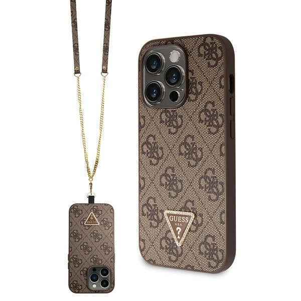 Guess GUHCP14LP4TDSCPW case for iPhone 14 Pro - brown Crossbody 4G Metal Logo_0