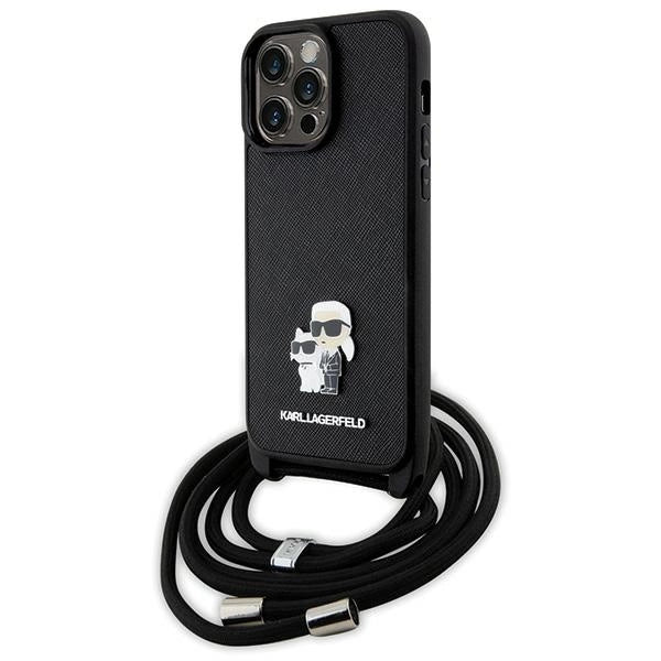 Karl Lagerfeld KLHCP14XSAKCPSK case for iPhone 14 Pro Max 6.7" hardcase - black Crossbody Saffiano Metal Pin Karl&Choupette_0