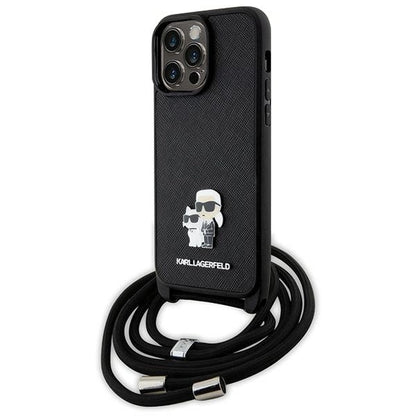 Karl Lagerfeld KLHCP14XSAKCPSK case for iPhone 14 Pro Max 6.7" hardcase - black Crossbody Saffiano Metal Pin Karl&Choupette_0