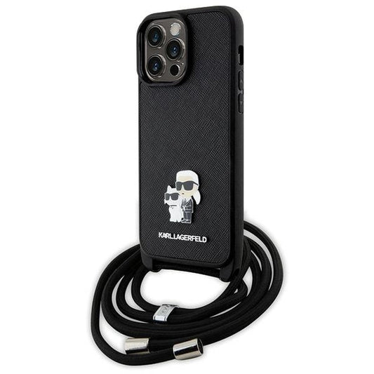 Karl Lagerfeld KLHCP14XSAKCPSK case for iPhone 14 Pro Max 6.7" hardcase - black Crossbody Saffiano Metal Pin Karl&Choupette_0