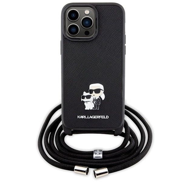 Karl Lagerfeld KLHCP14XSAKCPSK case for iPhone 14 Pro Max 6.7" hardcase - black Crossbody Saffiano Metal Pin Karl&Choupette_1