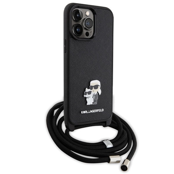 Karl Lagerfeld KLHCP14XSAKCPSK case for iPhone 14 Pro Max 6.7" hardcase - black Crossbody Saffiano Metal Pin Karl&Choupette_2