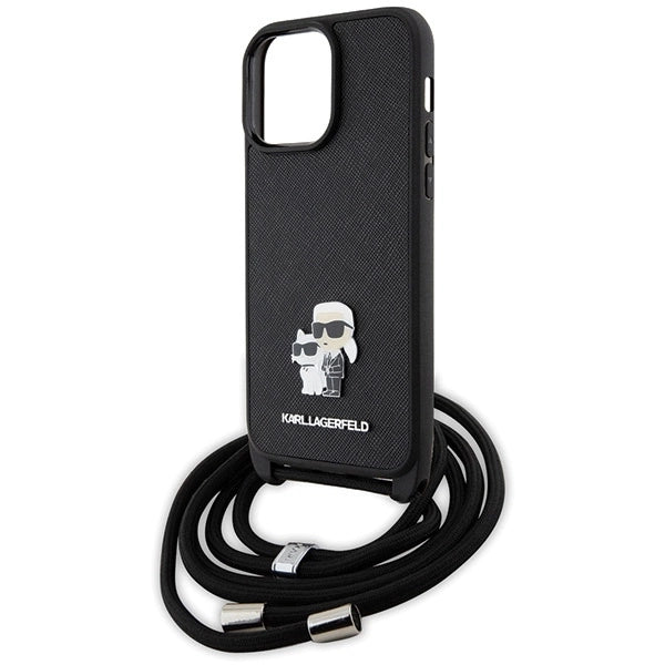 Karl Lagerfeld KLHCP14XSAKCPSK case for iPhone 14 Pro Max 6.7" hardcase - black Crossbody Saffiano Metal Pin Karl&Choupette_4