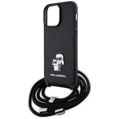 Karl Lagerfeld KLHCP14XSAKCPSK case for iPhone 14 Pro Max 6.7" hardcase - black Crossbody Saffiano Metal Pin Karl&Choupette_4