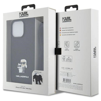 Karl Lagerfeld KLHCP14XSAKCPSK case for iPhone 14 Pro Max 6.7" hardcase - black Crossbody Saffiano Metal Pin Karl&Choupette_6