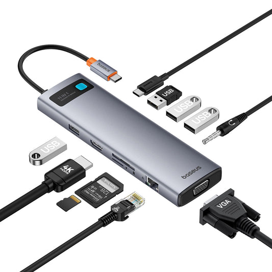 HUB 11in1 Baseus Metal Gleam Series USB-C to USB-C PD / 3x USB-A 3.0 / USB-A 2.0 / HDMI / VGA / AUX / RJ-45 / SD TF - gray_0