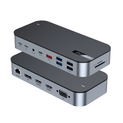 HUB Choetch M52 USB-C - USB-C PD/USB-C/USB-A/HDMI/VGA/DP/SD/TF/RJ45/AUX - gray_2