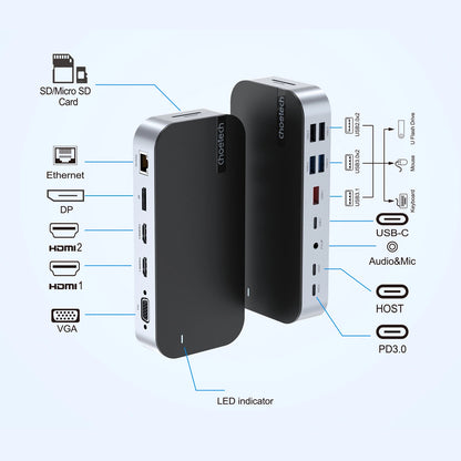 HUB Choetch M52 USB-C - USB-C PD/USB-C/USB-A/HDMI/VGA/DP/SD/TF/RJ45/AUX - gray_11