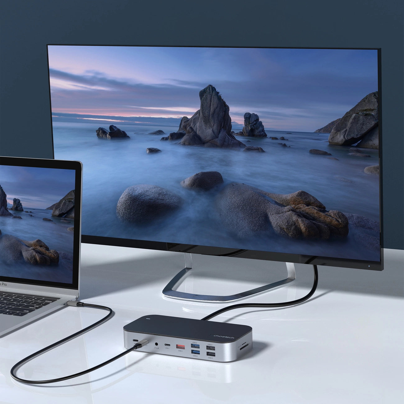 HUB Choetch M52 USB-C - USB-C PD/USB-C/USB-A/HDMI/VGA/DP/SD/TF/RJ45/AUX - gray_5