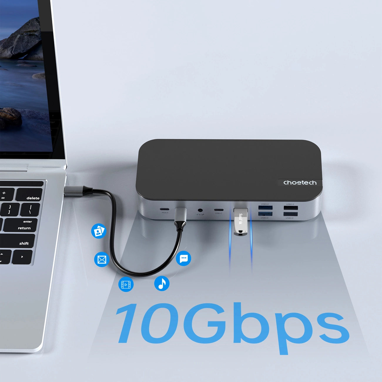 HUB Choetch M52 USB-C - USB-C PD/USB-C/USB-A/HDMI/VGA/DP/SD/TF/RJ45/AUX - gray_6
