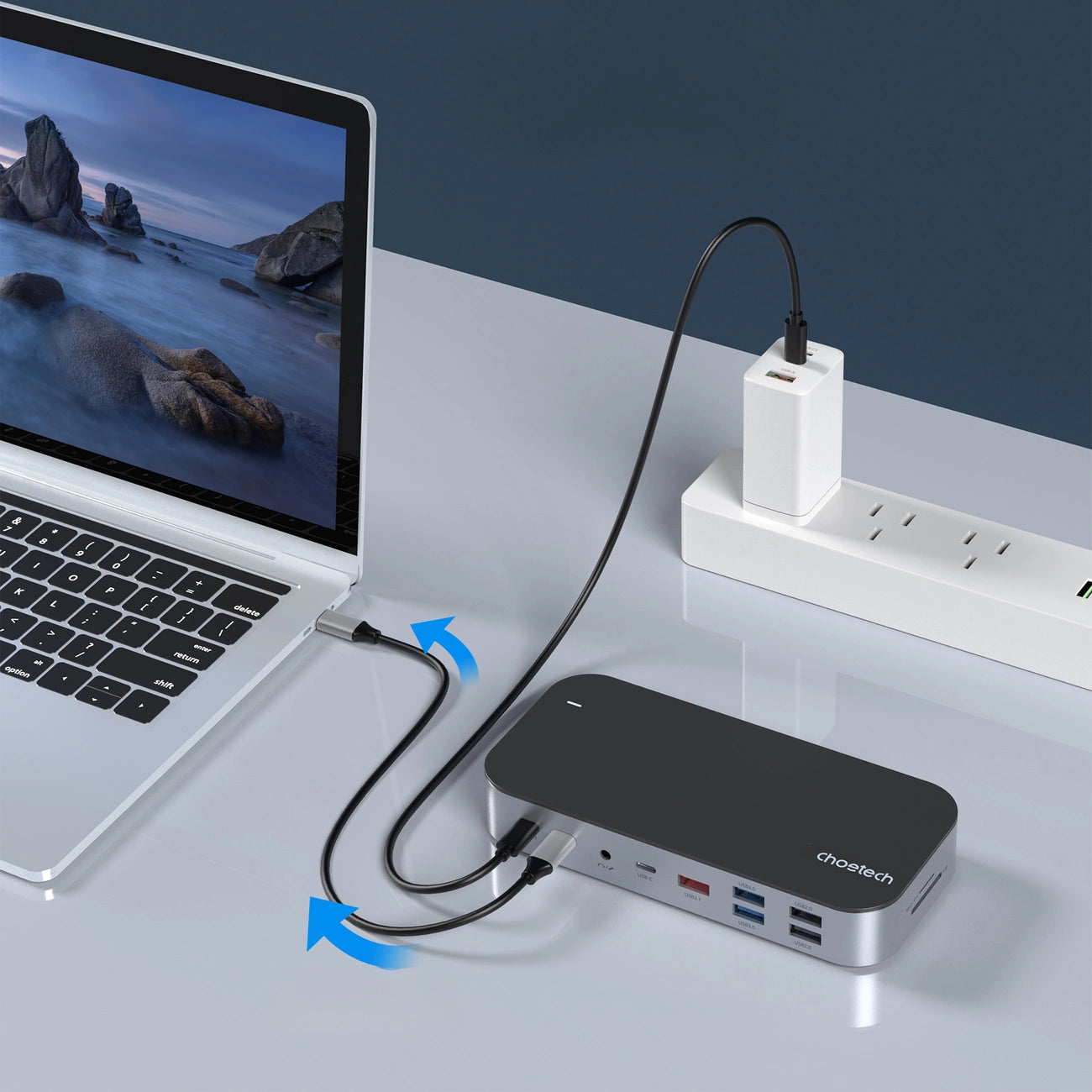 HUB Choetch M52 USB-C - USB-C PD/USB-C/USB-A/HDMI/VGA/DP/SD/TF/RJ45/AUX - gray_7