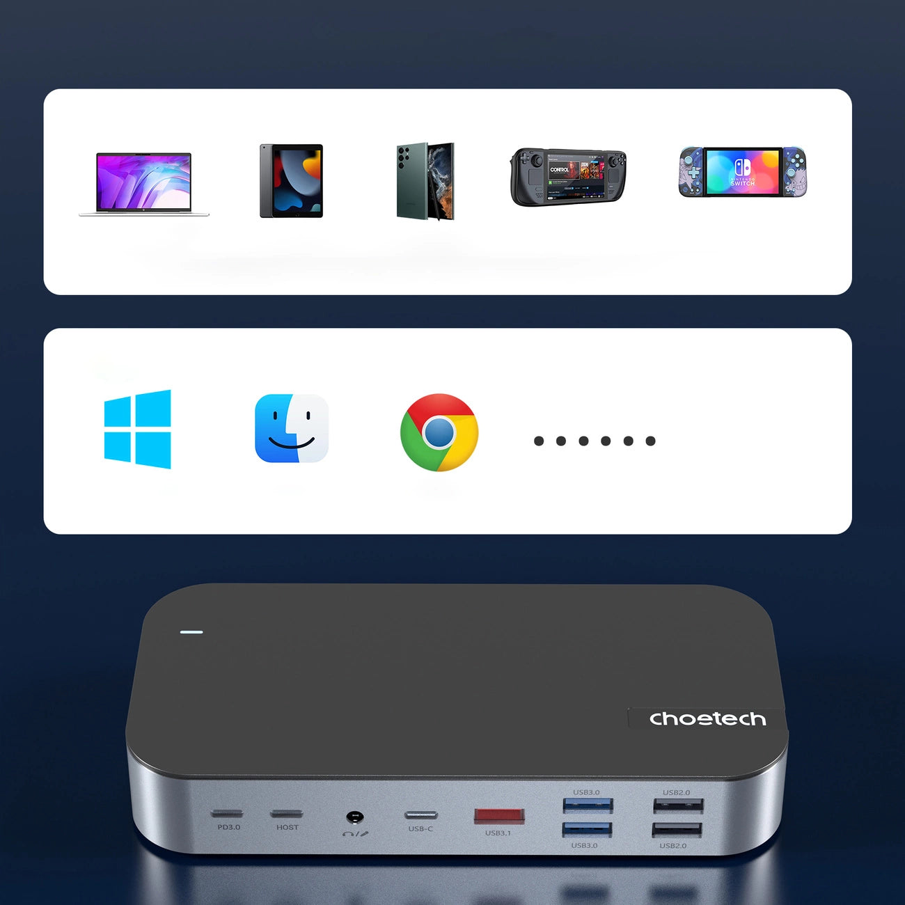 HUB Choetch M52 USB-C - USB-C PD/USB-C/USB-A/HDMI/VGA/DP/SD/TF/RJ45/AUX - gray_8