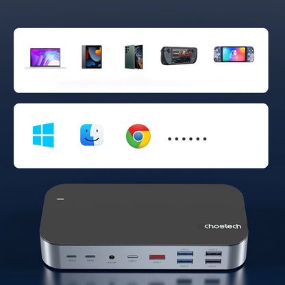 HUB Choetch M52 USB-C - USB-C PD/USB-C/USB-A/HDMI/VGA/DP/SD/TF/RJ45/AUX - gray_8