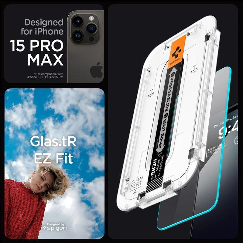 Spigen Glas.tR EZ Fit tempered glass for iPhone 15 Pro Max - 2 pcs._12