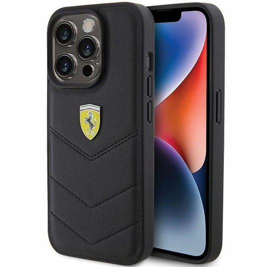 Ferrari Quilted Metal Logo case for iPhone 15 Pro - black_0