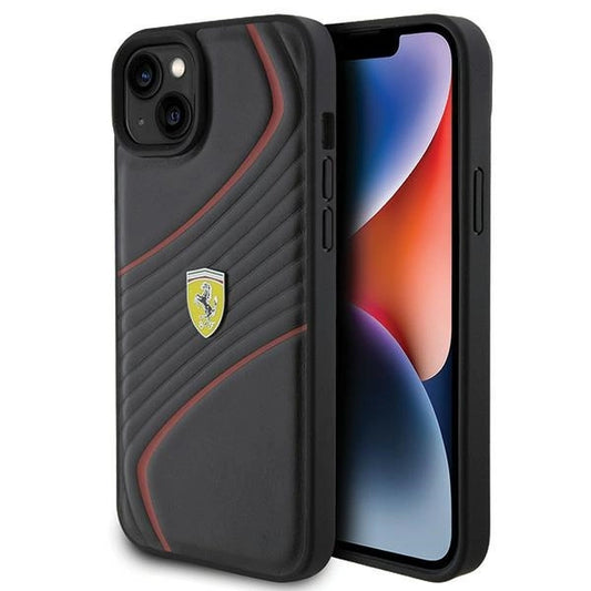 Ferrari Twist Metal Logo case for iPhone 15 Plus - black_0