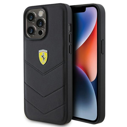 Ferrari Quilted Metal Logo case for iPhone 15 Pro Max - black_0