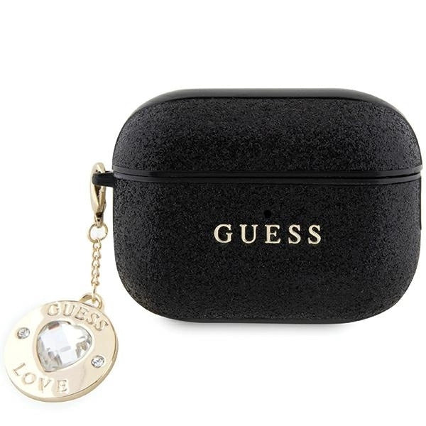Guess GUAP2PGEHCDK case for AirPods Pro 2 cover - black Fixed Glitter Heart Diamond Charm_0