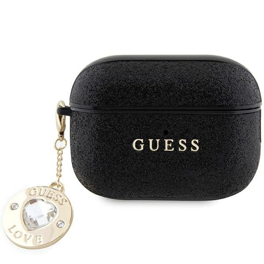 Guess GUAP2PGEHCDK case for AirPods Pro 2 cover - black Fixed Glitter Heart Diamond Charm_0