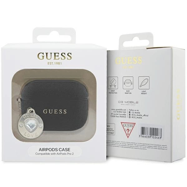 Guess GUAP2PGEHCDK case for AirPods Pro 2 cover - black Fixed Glitter Heart Diamond Charm_3