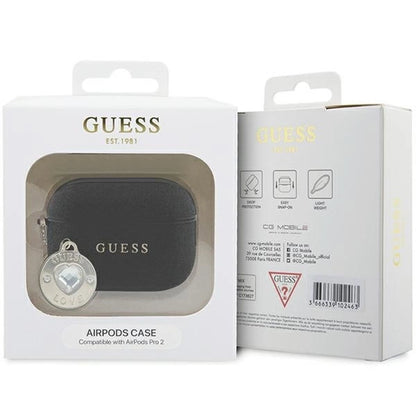 Guess GUAP2PGEHCDK case for AirPods Pro 2 cover - black Fixed Glitter Heart Diamond Charm_3