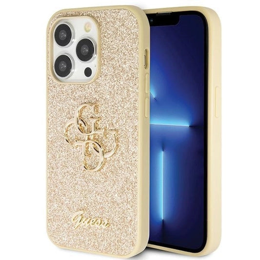 Guess GUHCP14LHG4SGD case for iPhone 14 Pro - gold Glitter Script Big 4G_0