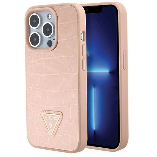 Guess Croco Triangle Metal Logo case for iPhone 15 Pro - pink_0