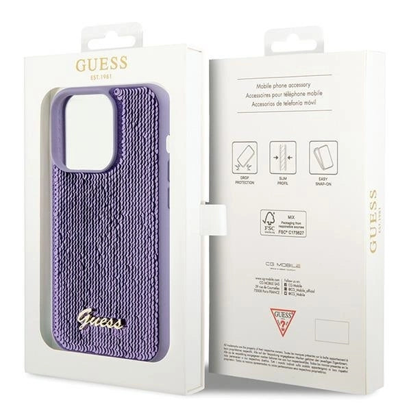 Guess Sequin Script Metal case for iPhone 15 Pro - purple_7
