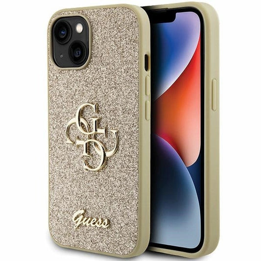 Guess Glitter Script Big 4G iPhone 15 Case - Gold_0