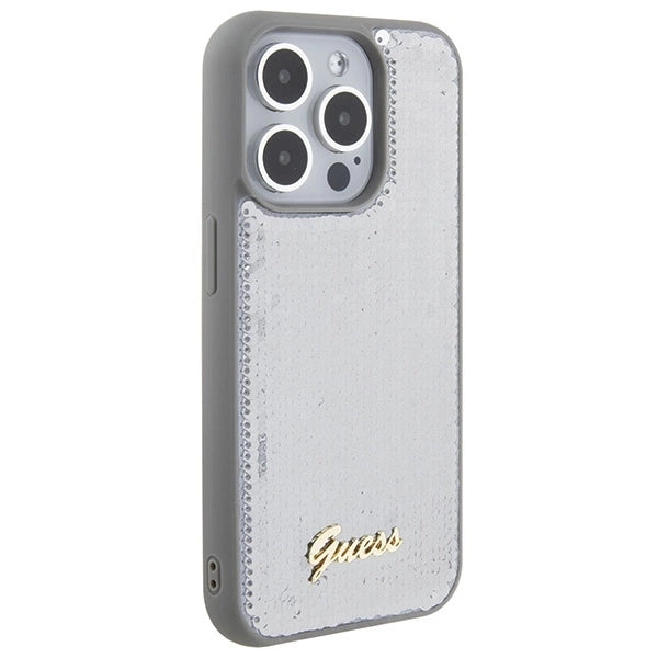Guess Sequin Script Metal case for iPhone 15 Pro Max - silver_3