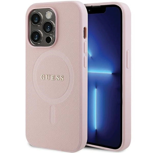 Guess GUHMP14LPSAHMCP case for iPhone 14 Pro - pink Saffiano MagSafe_0