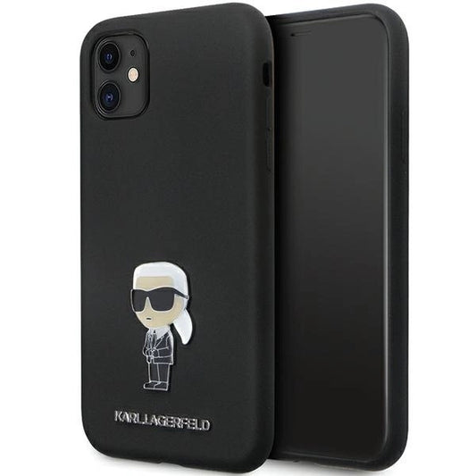 Karl Lagerfeld KLHCN61SMHKNPK case for iPhone 11 / Xr - black Silicone Ikonik Metal Pin_0