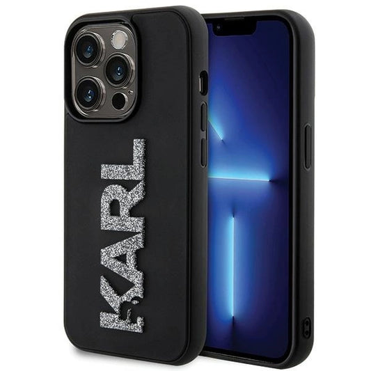 Karl Lagerfeld 3D Rubber Glitter Logo iPhone 15 Pro Case - Black_0