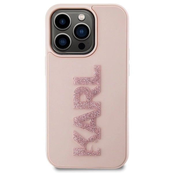 Karl Lagerfeld 3D Rubber Glitter Logo case for iPhone 15 Pro - pink_2