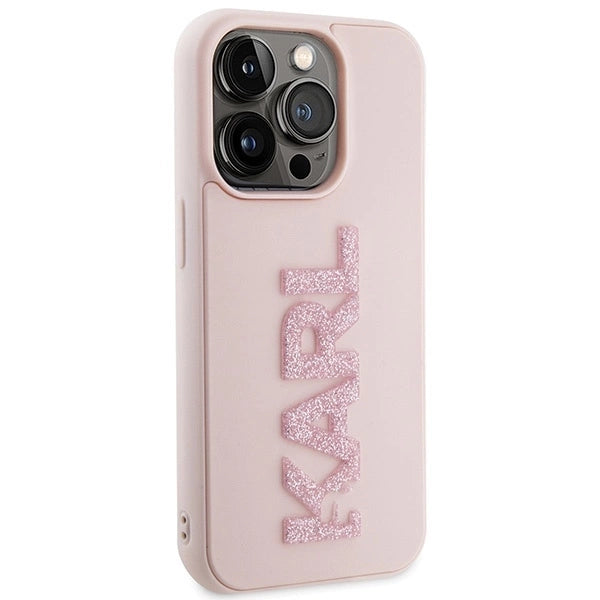 Karl Lagerfeld 3D Rubber Glitter Logo case for iPhone 15 Pro - pink_3