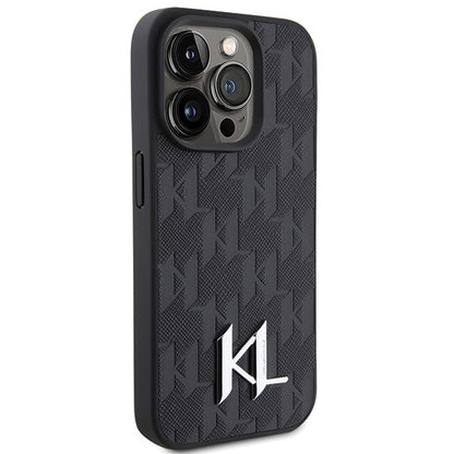 Karl Lagerfeld Leather Monogram Hot Stamp Metal Logo case for iPhone 15 Pro - black_3