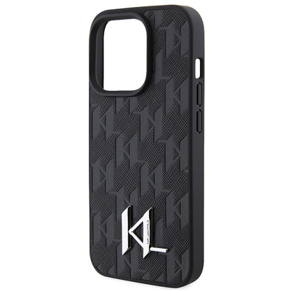 Karl Lagerfeld Leather Monogram Hot Stamp Metal Logo case for iPhone 15 Pro - black_5
