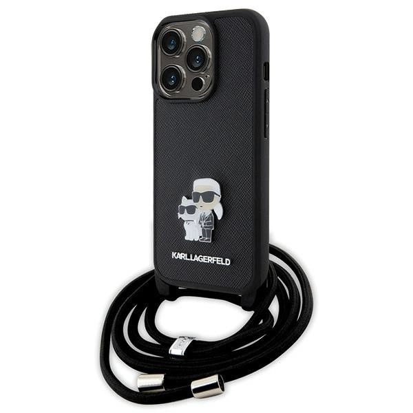 Karl Lagerfeld Crossbody Saffiano Metal Pin Karl & Choupette case for iPhone 15 Pro - black_0