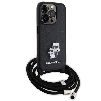 Karl Lagerfeld Crossbody Saffiano Metal Pin Karl & Choupette case for iPhone 15 Pro - black_2