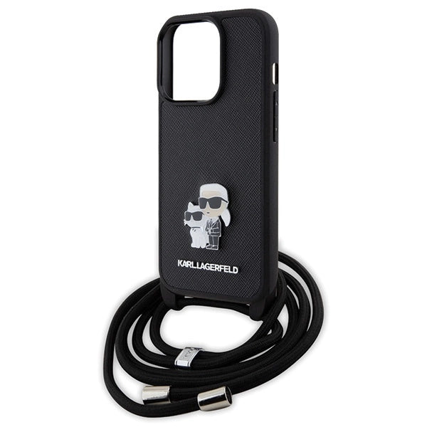 Karl Lagerfeld Crossbody Saffiano Metal Pin Karl & Choupette case for iPhone 15 Pro - black_4