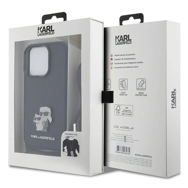 Karl Lagerfeld Crossbody Saffiano Metal Pin Karl & Choupette case for iPhone 15 Pro - black_6
