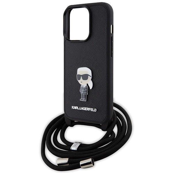 Karl Lagerfeld Crossbody Saffiano Monogram Metal Pin Karl &amp; Choupette Case for iPhone 15 Pro - Black_4