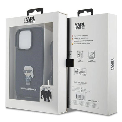 Karl Lagerfeld Crossbody Saffiano Monogram Metal Pin Karl &amp; Choupette Case for iPhone 15 Pro - Black_6