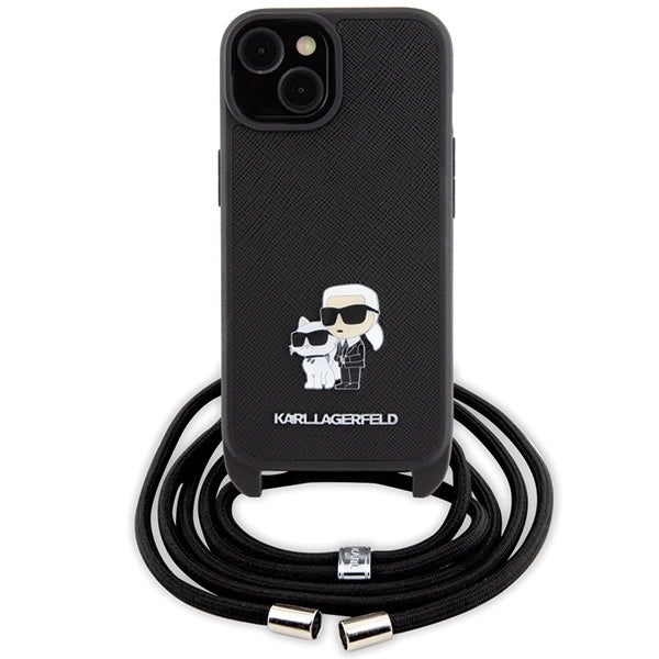 Karl Lagerfeld Crossbody Saffiano Metal Pin Karl &amp; Choupette case for iPhone 15 Plus - black_1